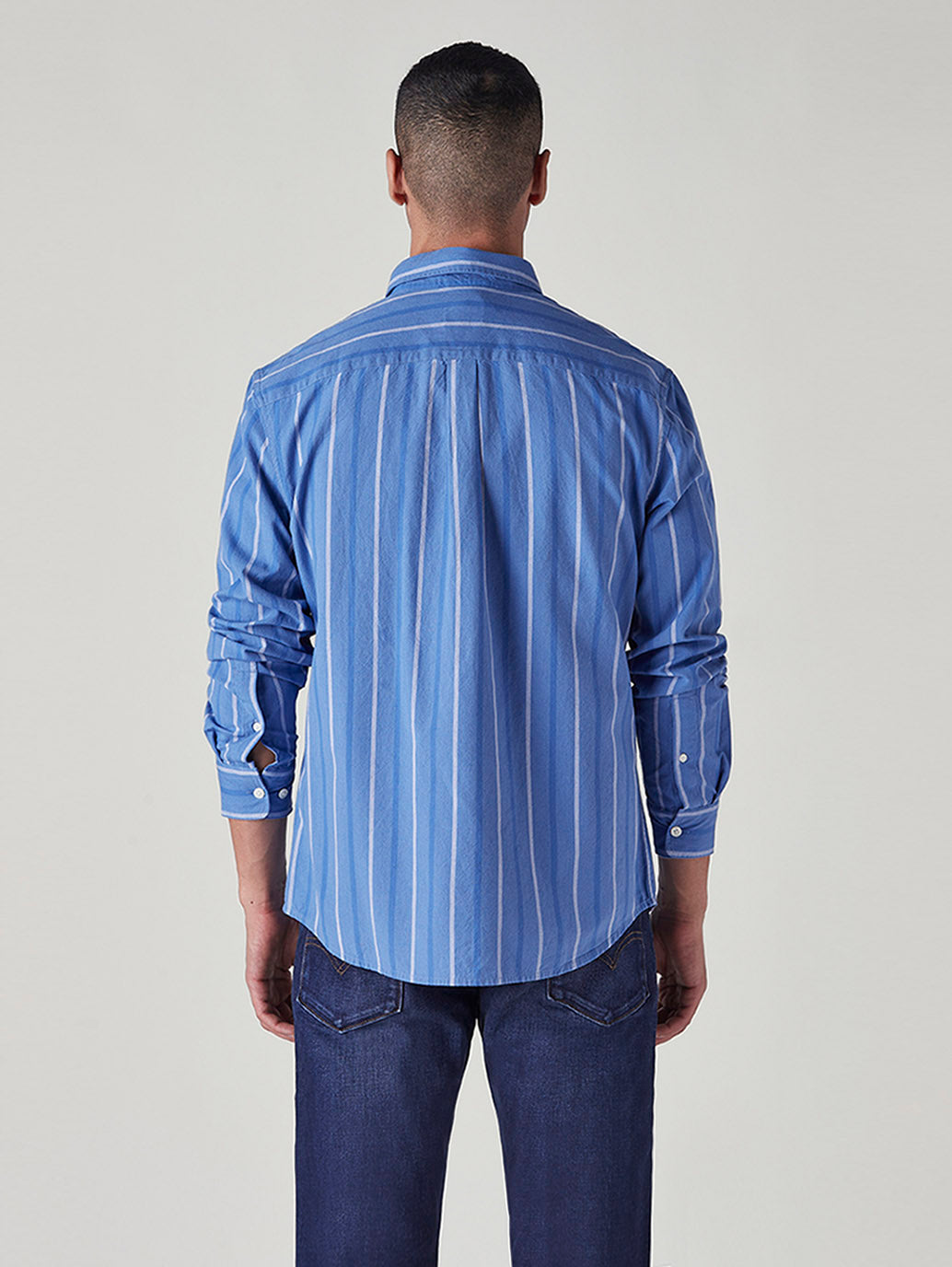 Men's Striped Slim Fit Textured Shirt - Back View