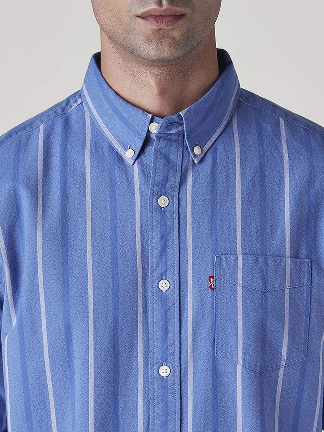 Men's Striped Slim Fit Textured Shirt - Detail View
