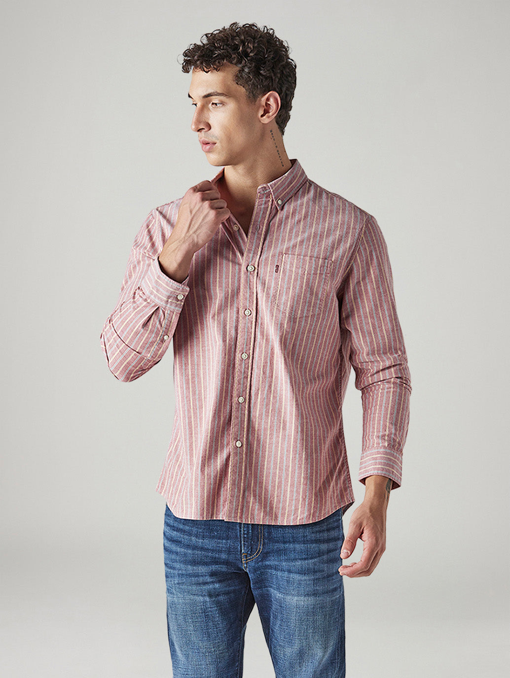 Men's Striped Slim Fit Oxford Shirt