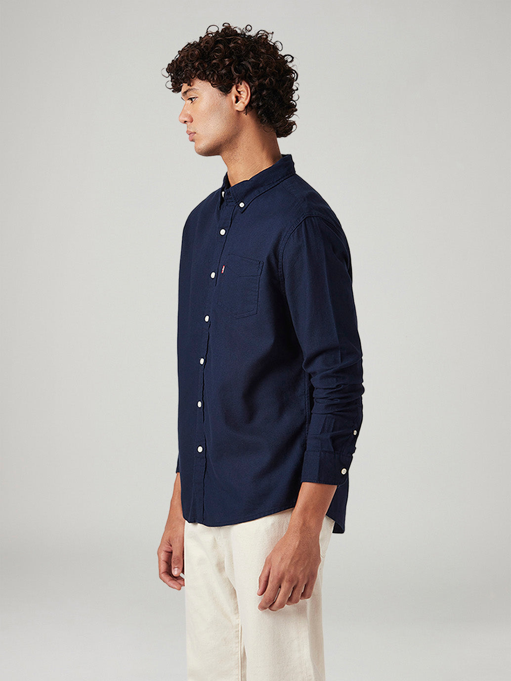 Men's Solid Slim Fit Oxford Shirt - Side View