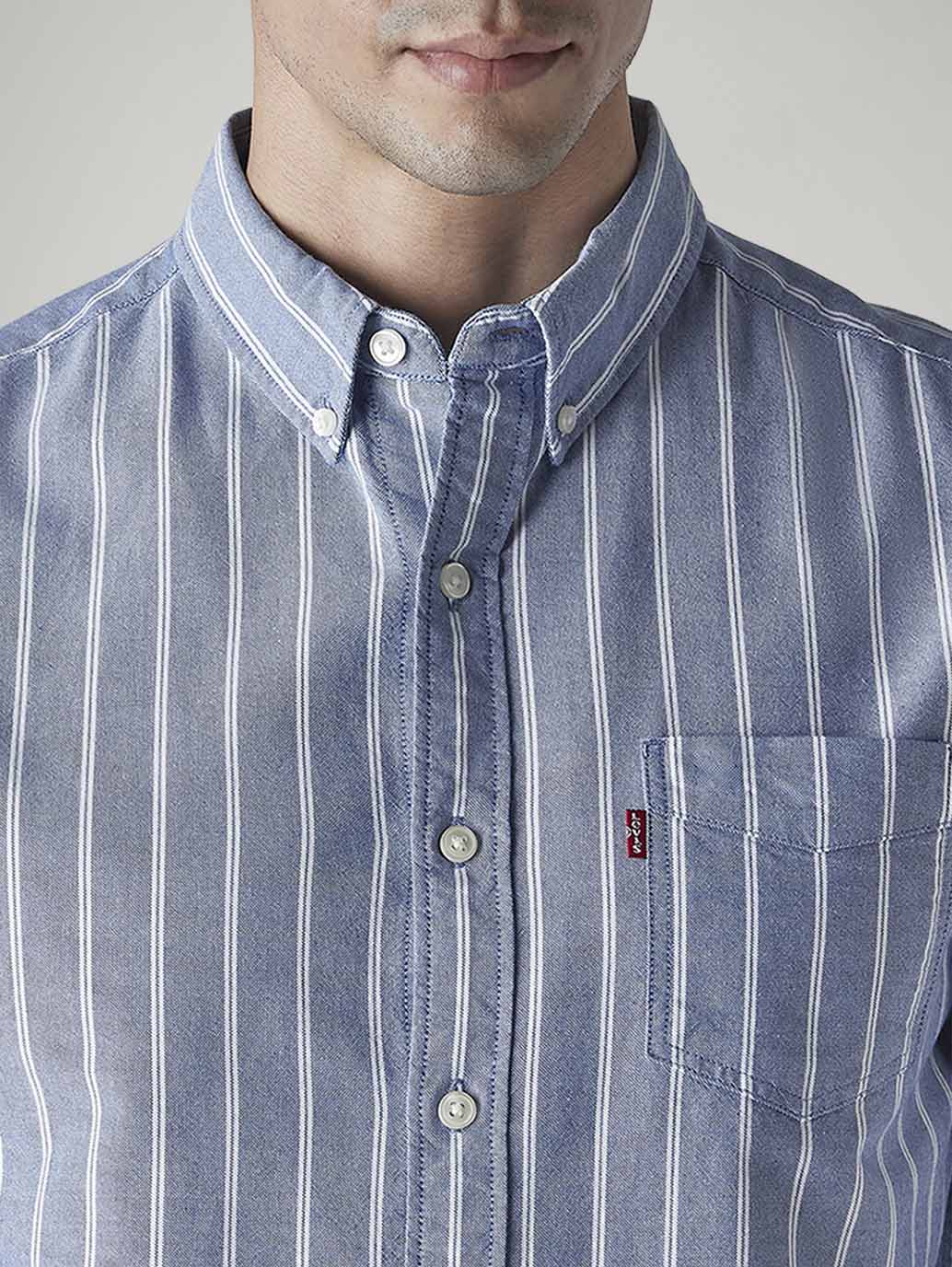 Men's Striped Slim Fit Oxford Shirt - Detail View