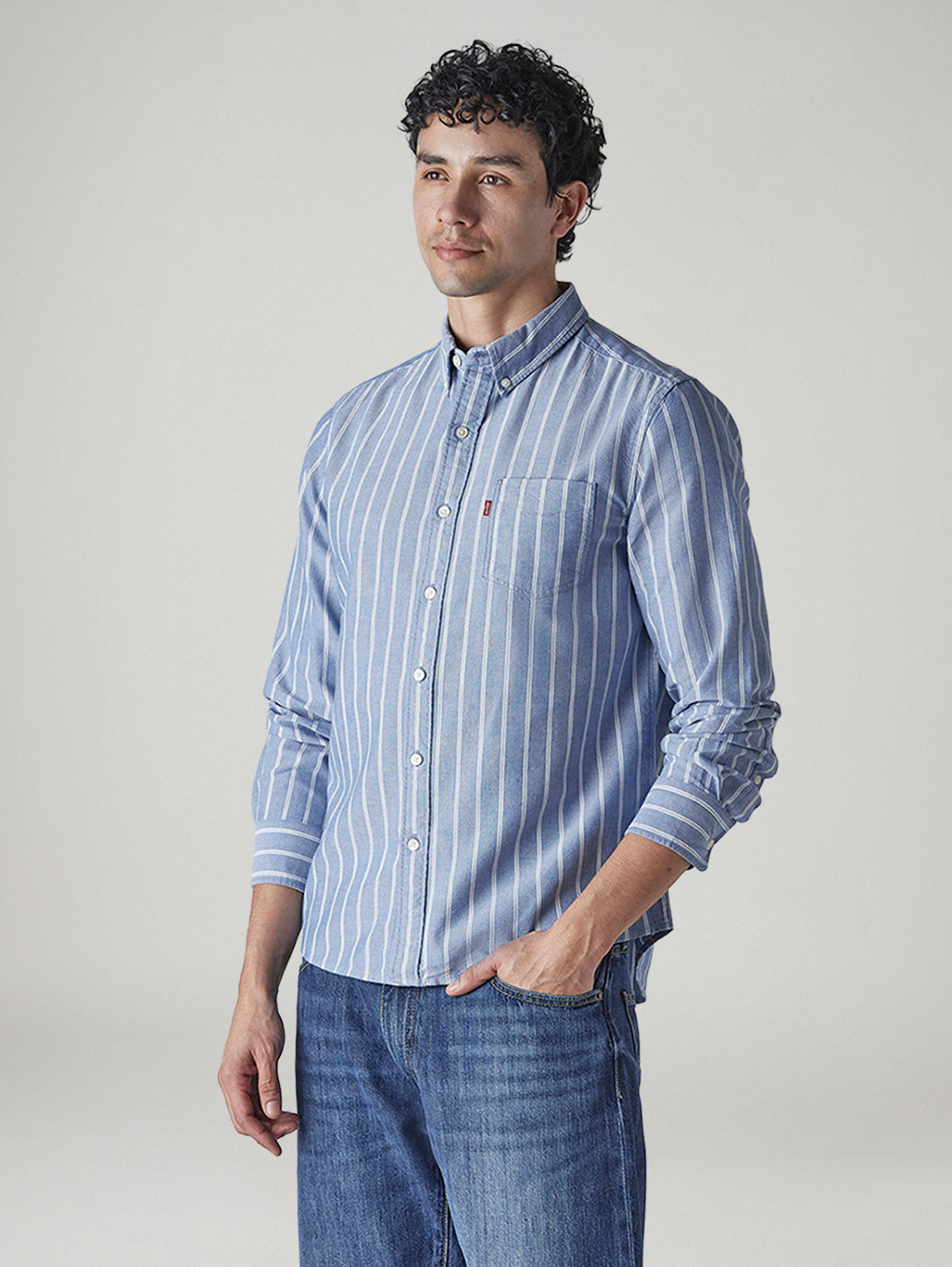 Men's Striped Slim Fit Oxford Shirt - Side View