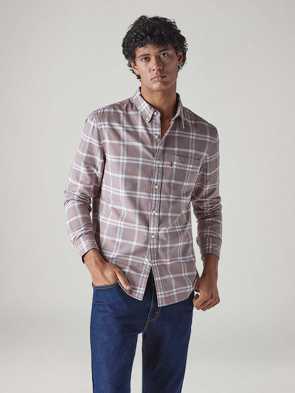 Men's Mauve Checkered Slim Fit Oxford Shirt