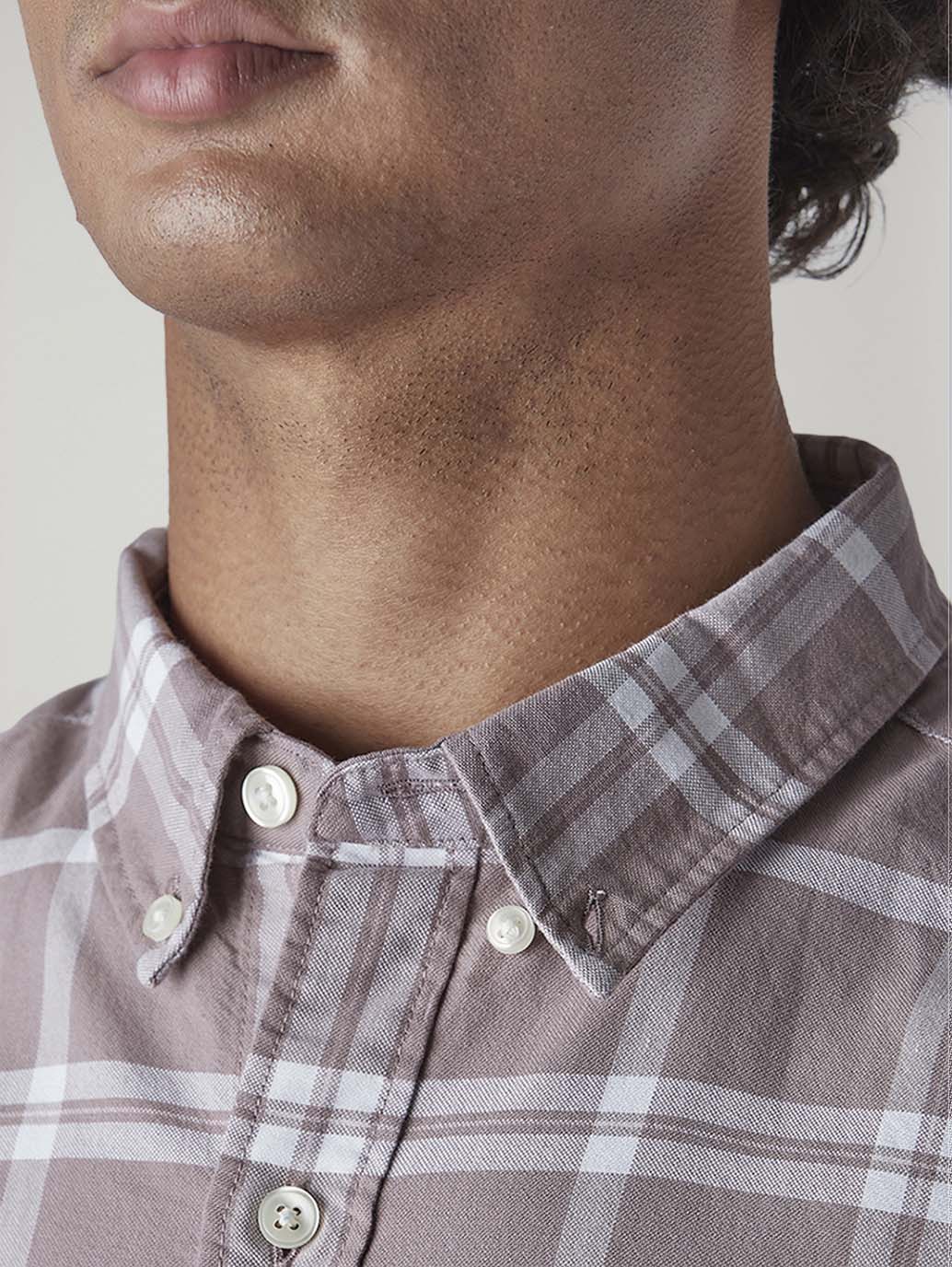 Men's Mauve Checkered Slim Fit Oxford Shirt - 20 View