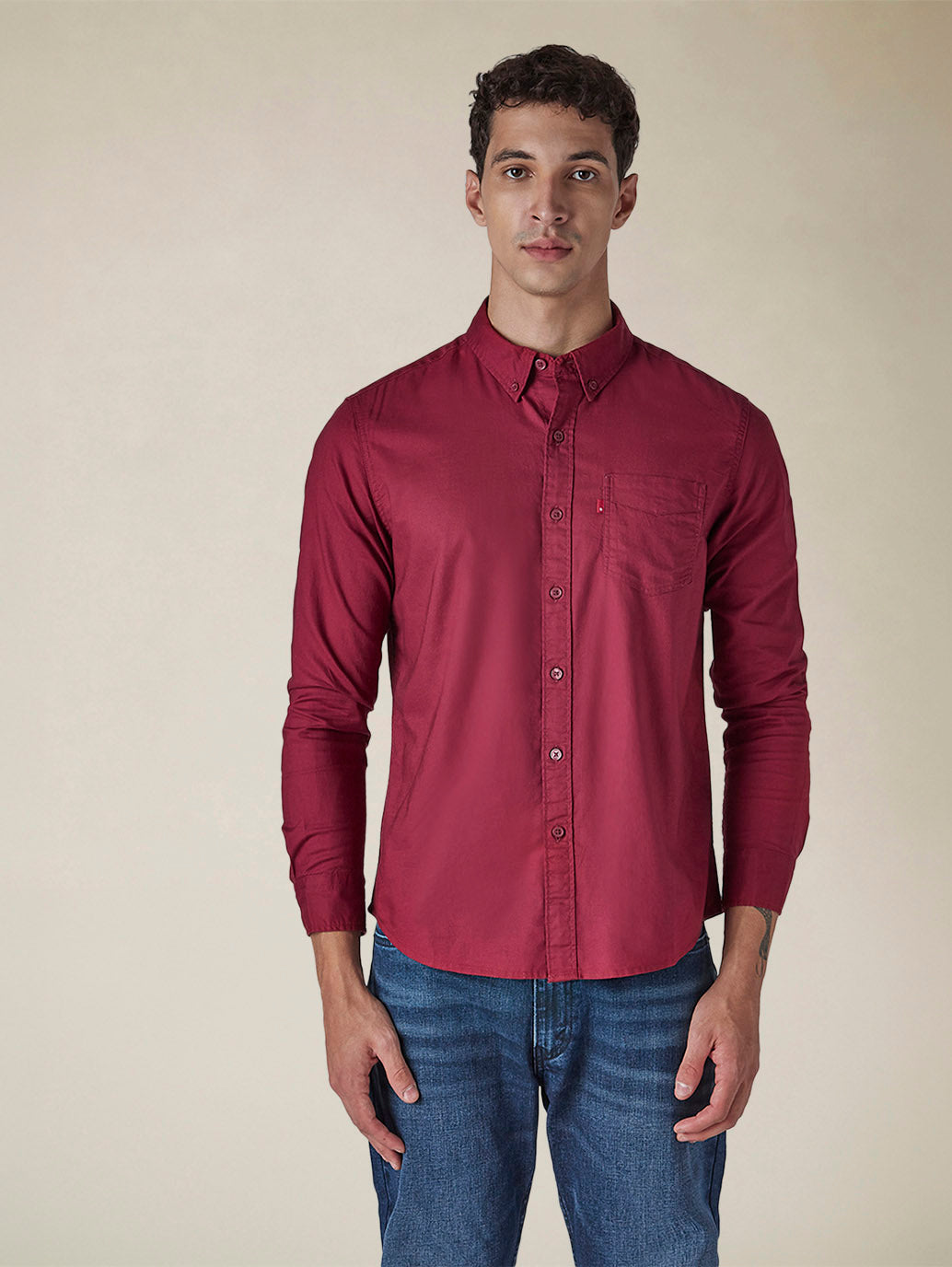 Men's Solid Button Down Collar Slim Fit Oxford Shirt - ae717793-4e7c-4c58-9f99-bc21165d60a6 View