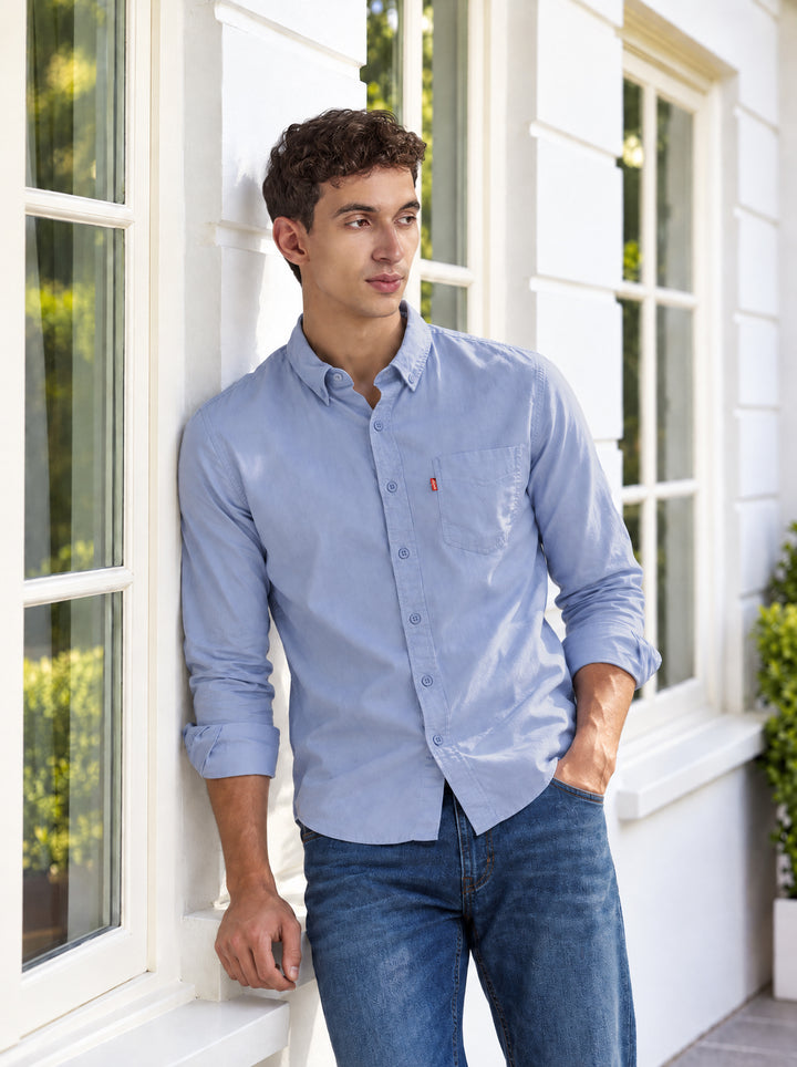 Men's Solid Button Down Collar Slim Fit Oxford Shirt
