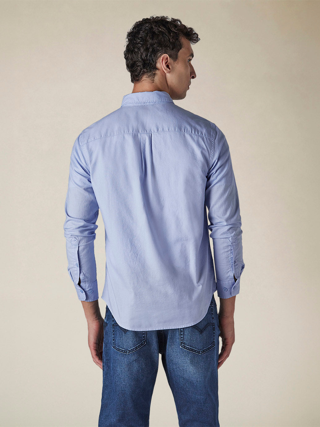 Men's Solid Button Down Collar Slim Fit Oxford Shirt - Back View