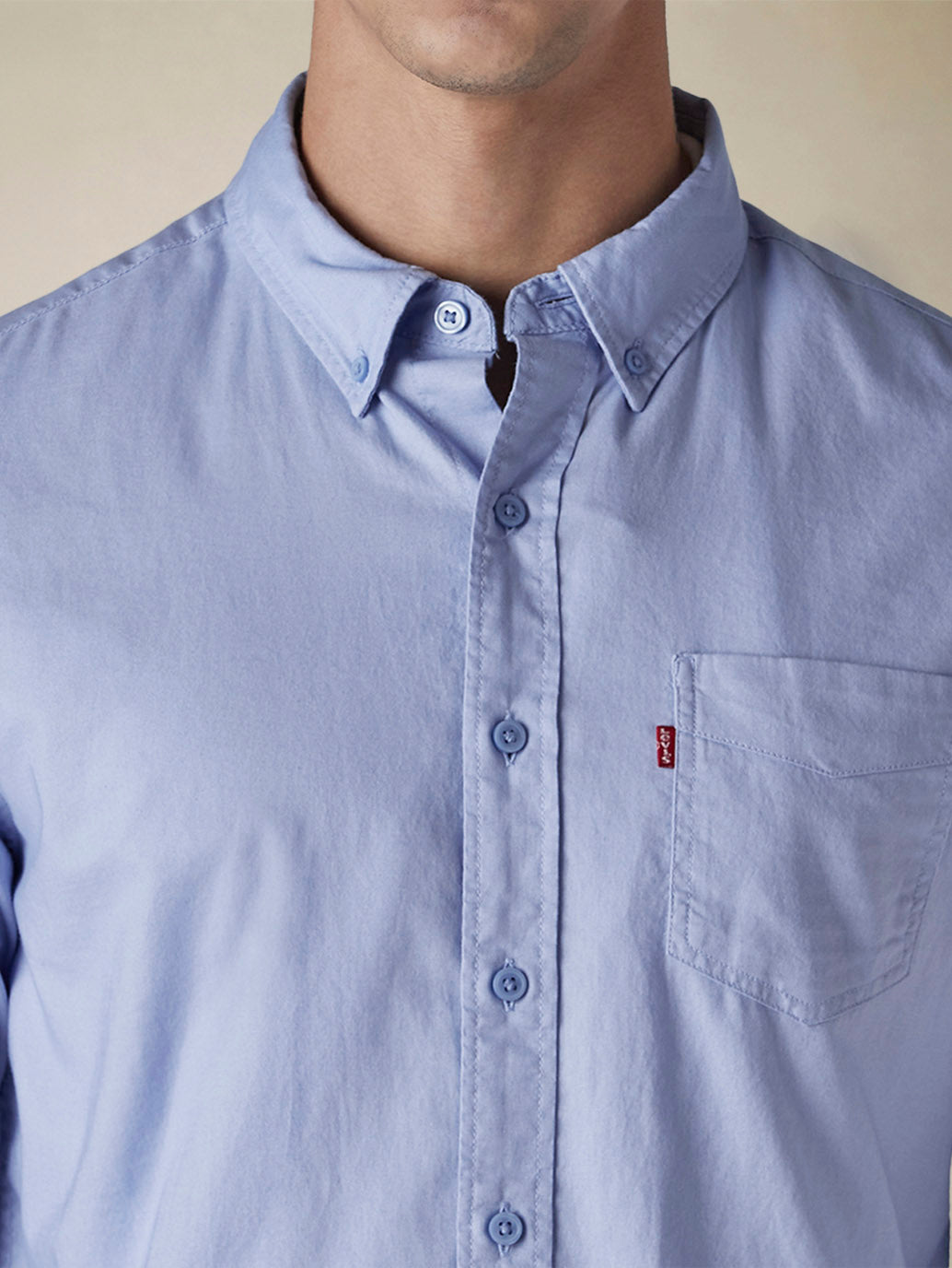 Men's Solid Button Down Collar Slim Fit Oxford Shirt - Detail View
