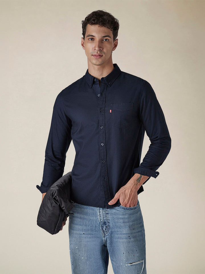 Men's Solid Button Down Collar Slim Fit Oxford Shirt