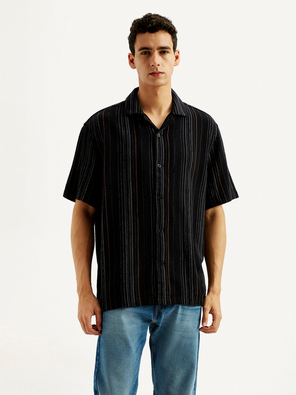 Men's Striped Slim Fit Resort Collar Shirt