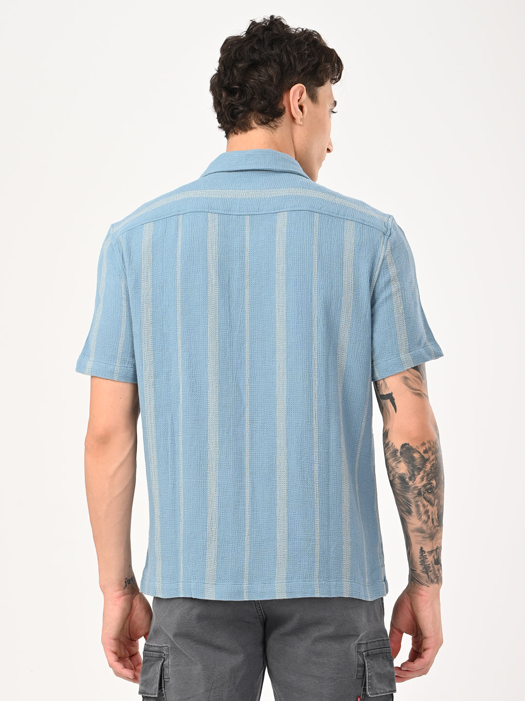 Men's Striped Slim Fit Resort Collar Shirt - bac View