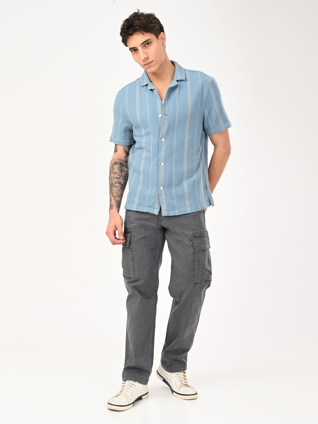 Men's Striped Slim Fit Resort Collar Shirt