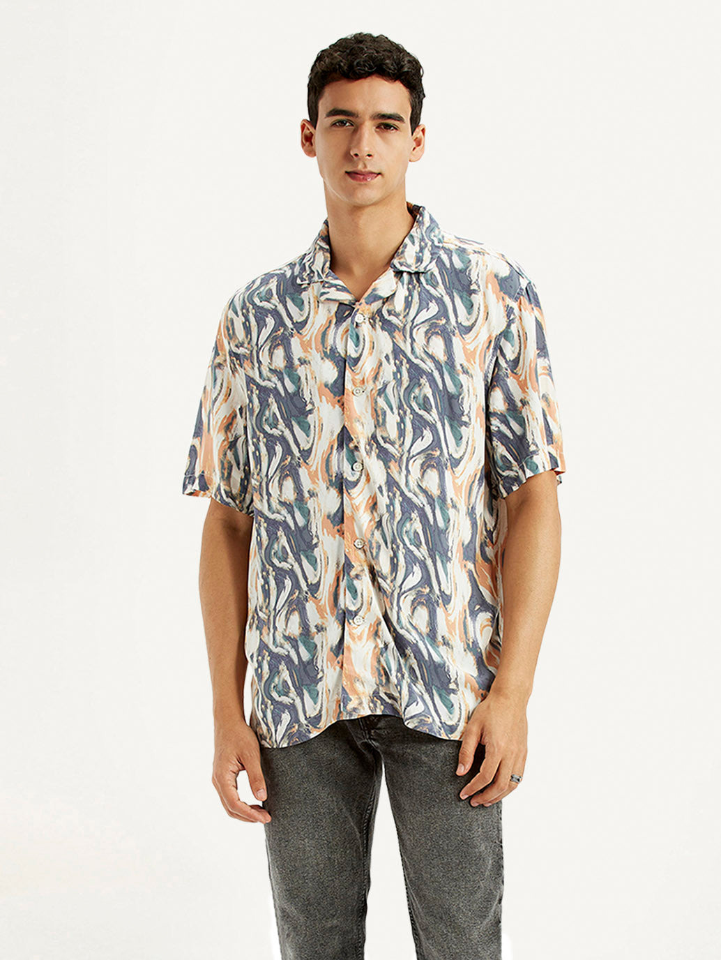 Men's All Over Print Multi Color Relaxed Fit Camp Shirt - Styleshot View