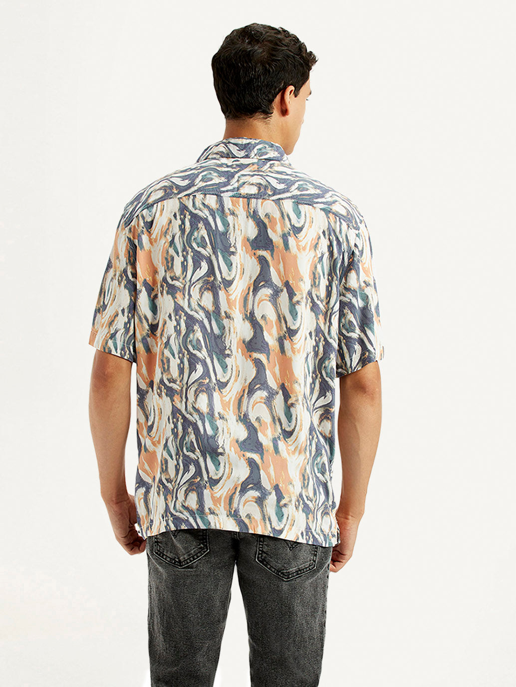 Men's All Over Print Multi Color Relaxed Fit Camp Shirt - Back View