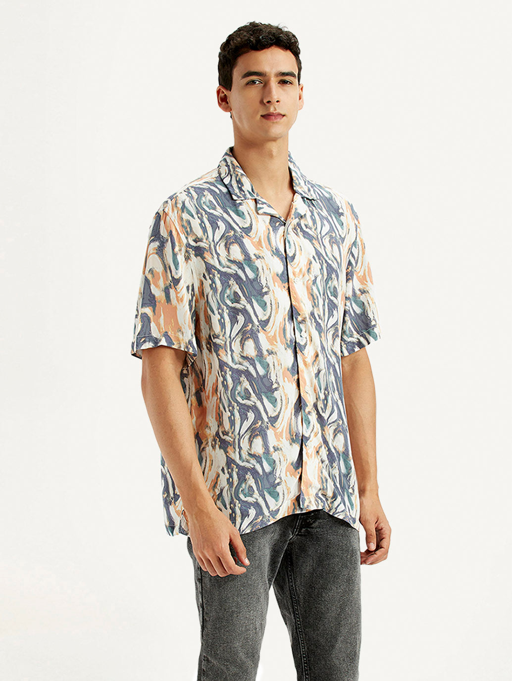 Men's All Over Print Multi Color Relaxed Fit Camp Shirt - Side View