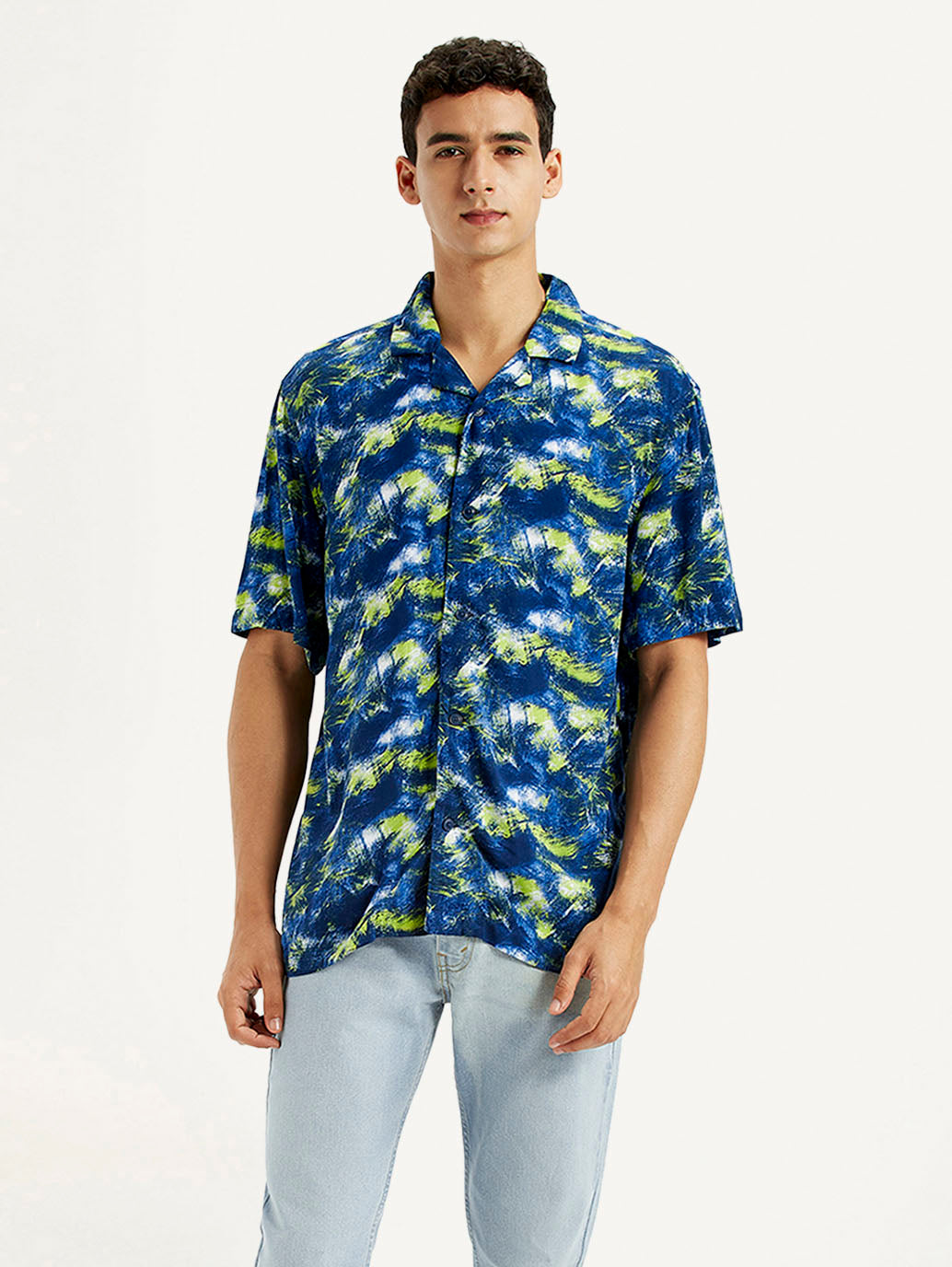 Men's Abstract Multi Color Relaxed Fit Camp Shirt - Styleshot View