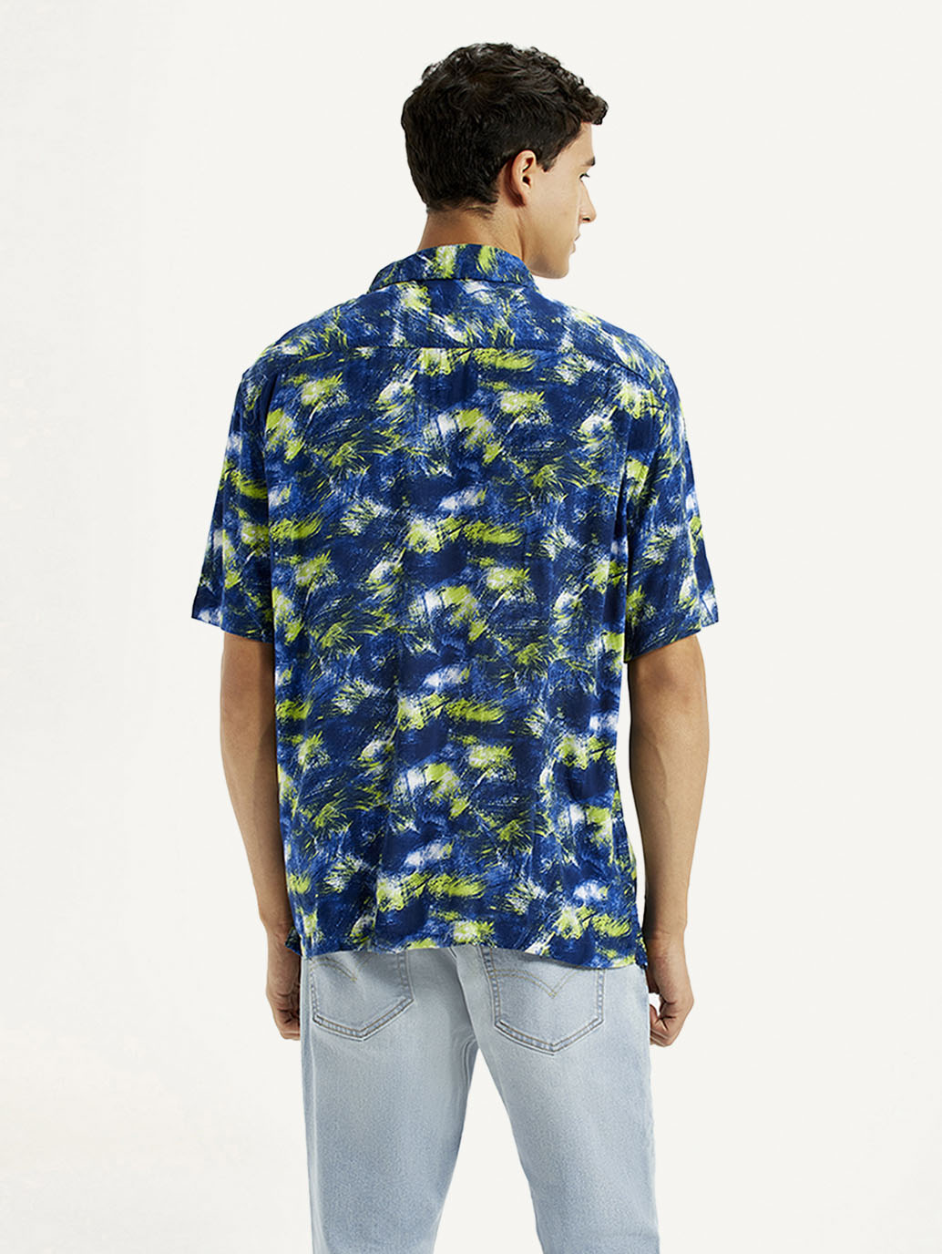 Men's Abstract Multi Color Relaxed Fit Camp Shirt - Back View