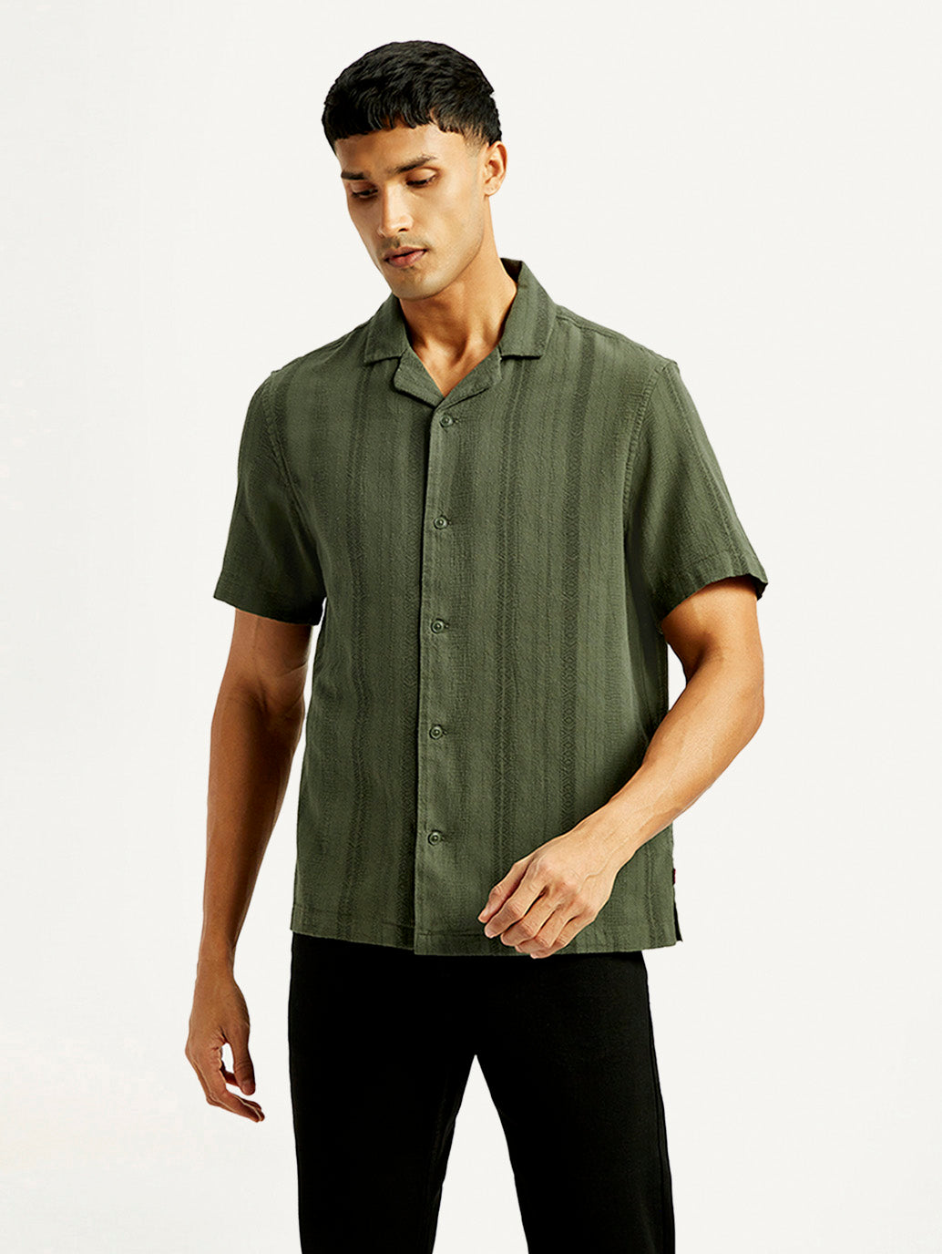 Men's Self Design Relaxed Fit Resort Collar Shirt - Front View