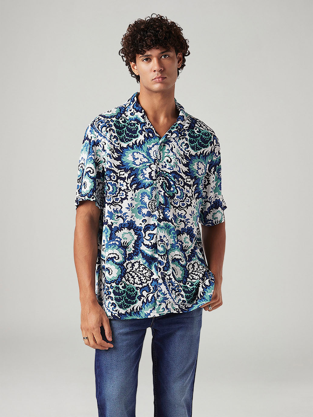 Men's Printed Relaxed Fit Resort Collar Shirt