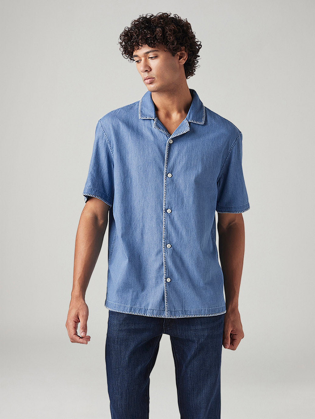 Men's Solid Relaxed Fit Embroidered Resort Collar Shirt