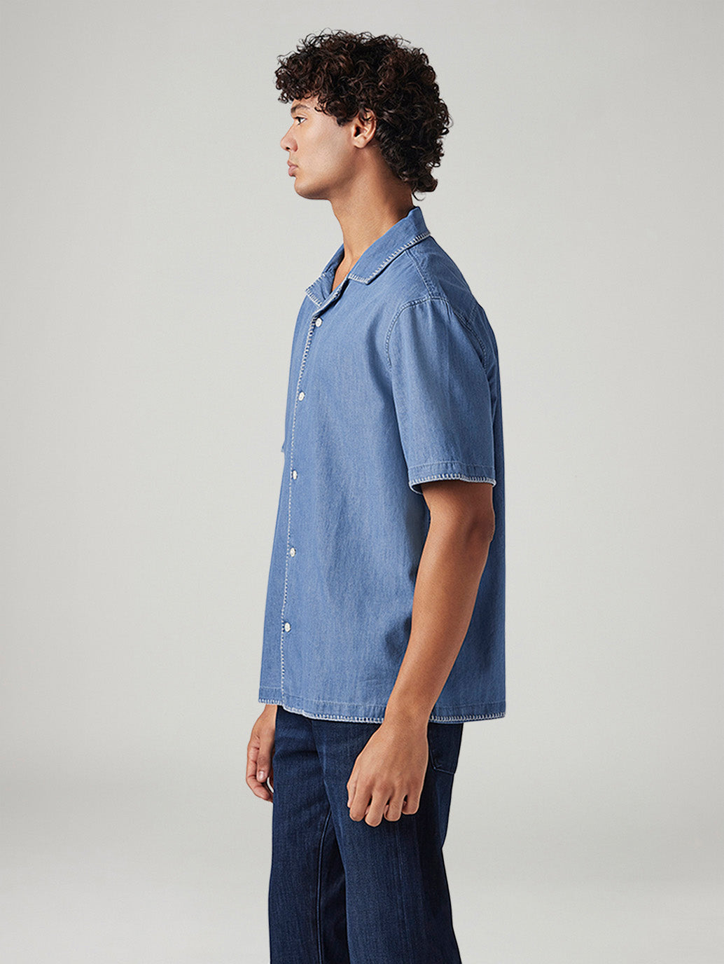 Men's Solid Relaxed Fit Embroidered Resort Collar Shirt - Side View