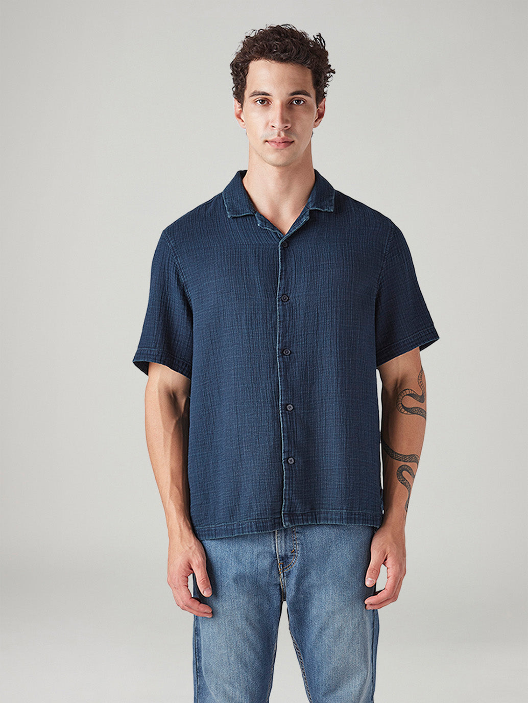 Men's Solid Relaxed Fit Textured Shirt - Front View