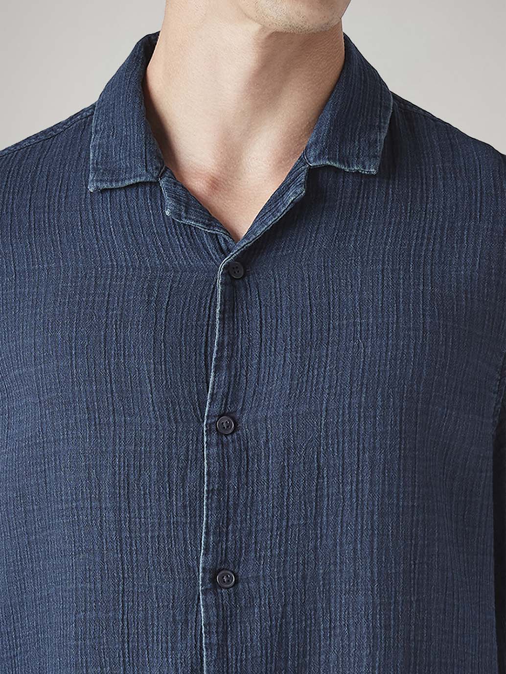 Men's Solid Relaxed Fit Textured Shirt - Detail View