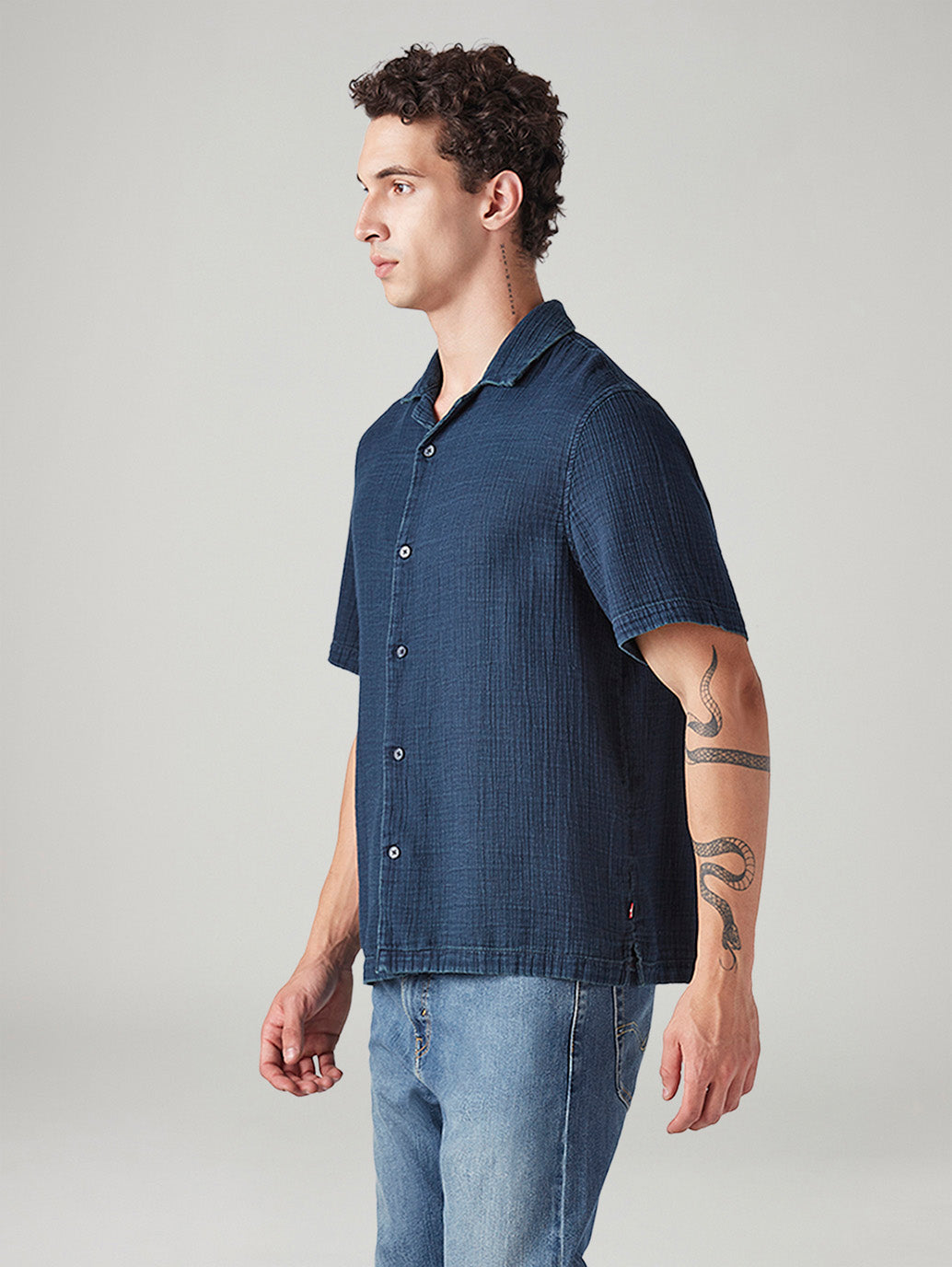 Men's Solid Relaxed Fit Textured Shirt - Side View