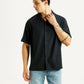 Men's Textured Black Relaxed Fit Camp Shirt - Styleshot View
