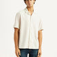 Men's Textured Off-White Relaxed Fit Camp Shirt - Front View