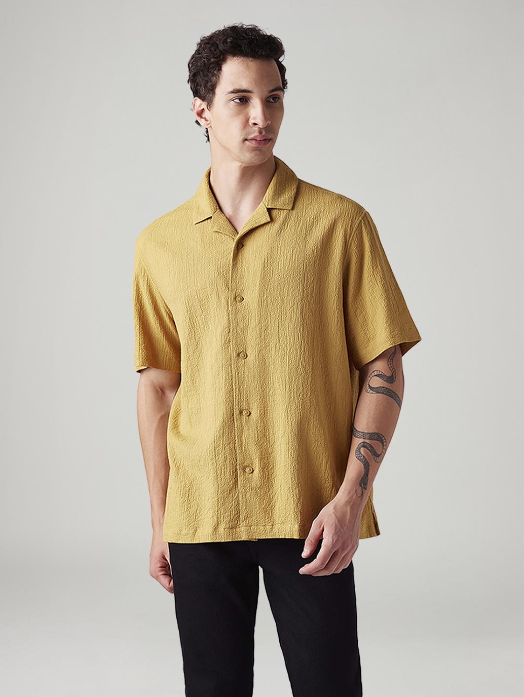 Men's Textured Relaxed Fit Camp Shirt - Front View