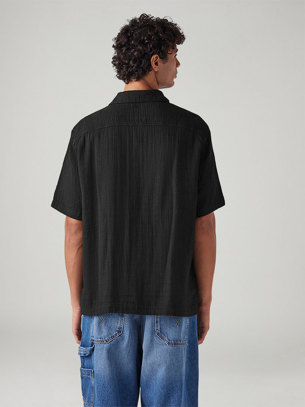 Men's Solid Relaxed Fit Resort Collar Shirt - Back View