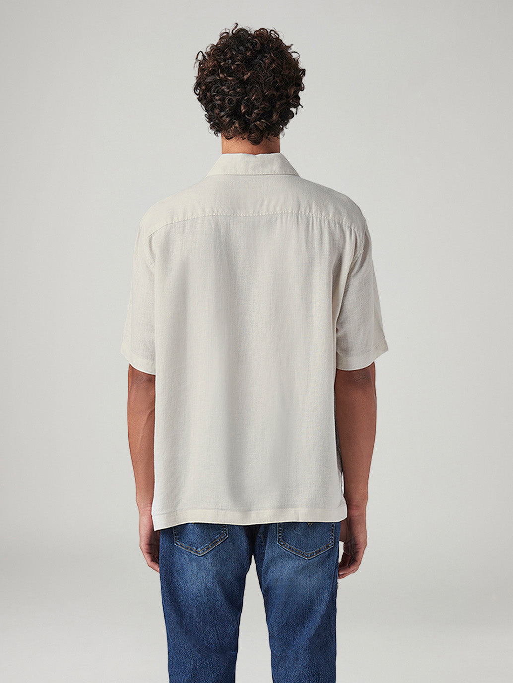 Men's Embroidered Relaxed Fit Resort Collar Linen Shirt - Back View