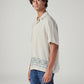 Men's Embroidered Relaxed Fit Resort Collar Linen Shirt - Side View