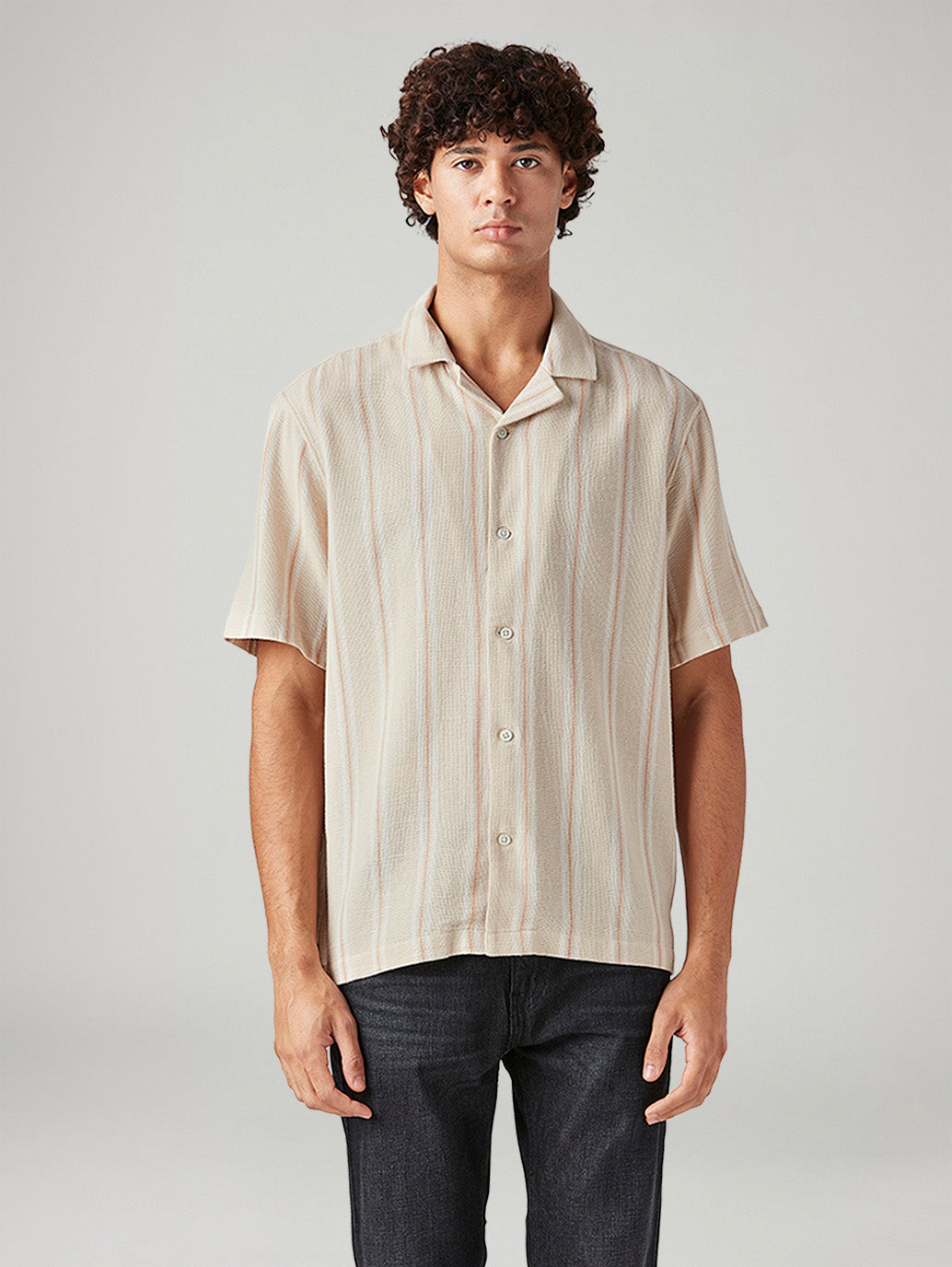 Men's Striped Relaxed Fit Textured Shirt - Front View
