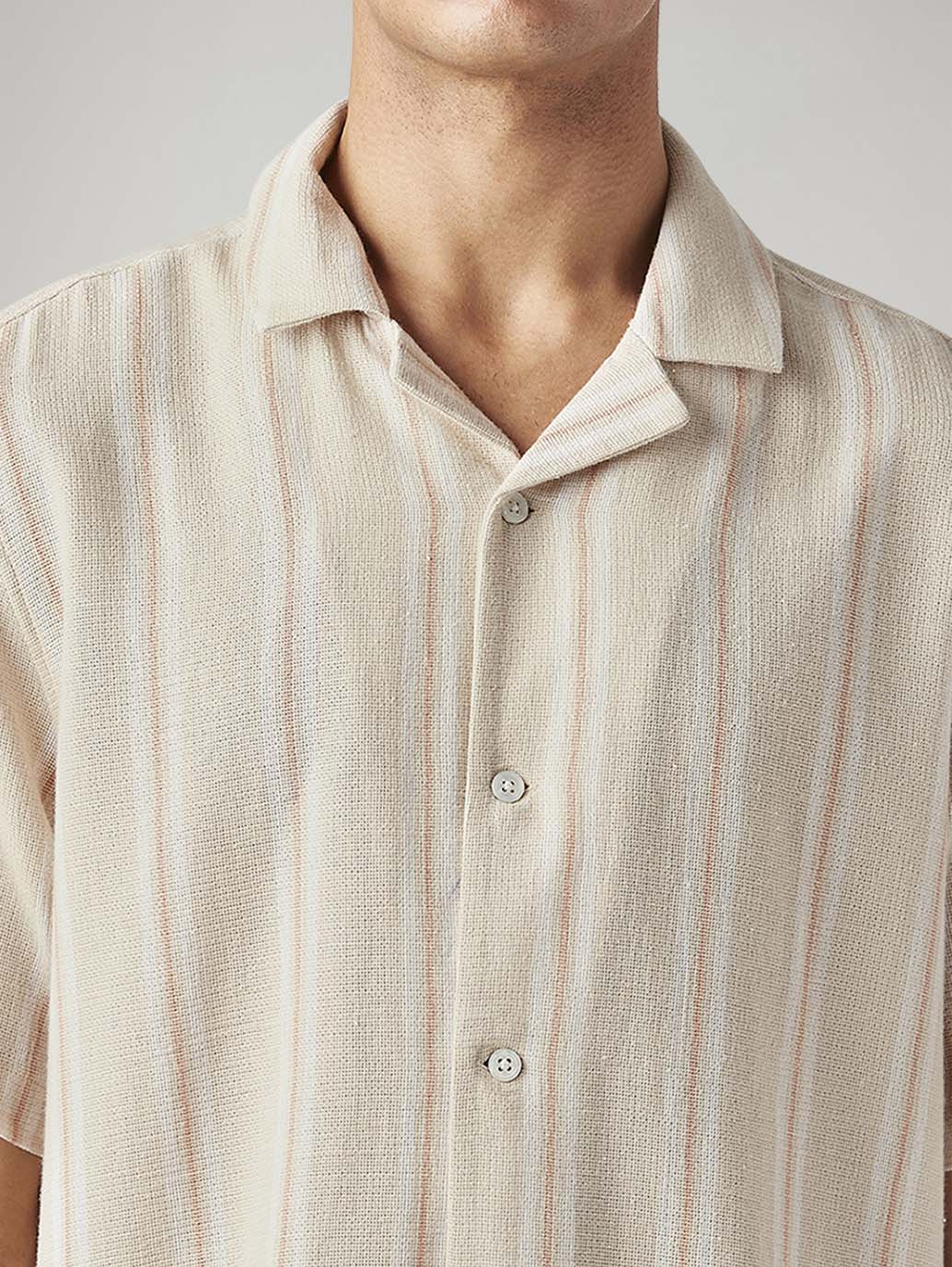 Men's Striped Relaxed Fit Textured Shirt - 20 View