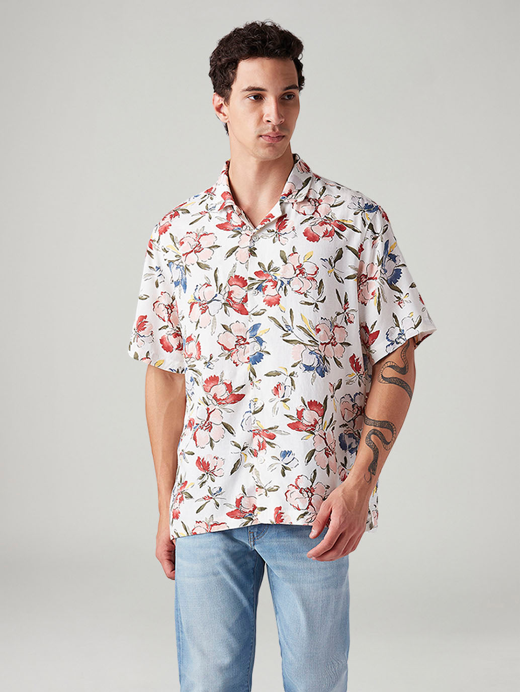 Men's Floral Relaxed Fit Shirt - Front View