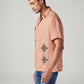 Men's Embroidered Relaxed Fit Resort Collar Linen Shirt - Side View