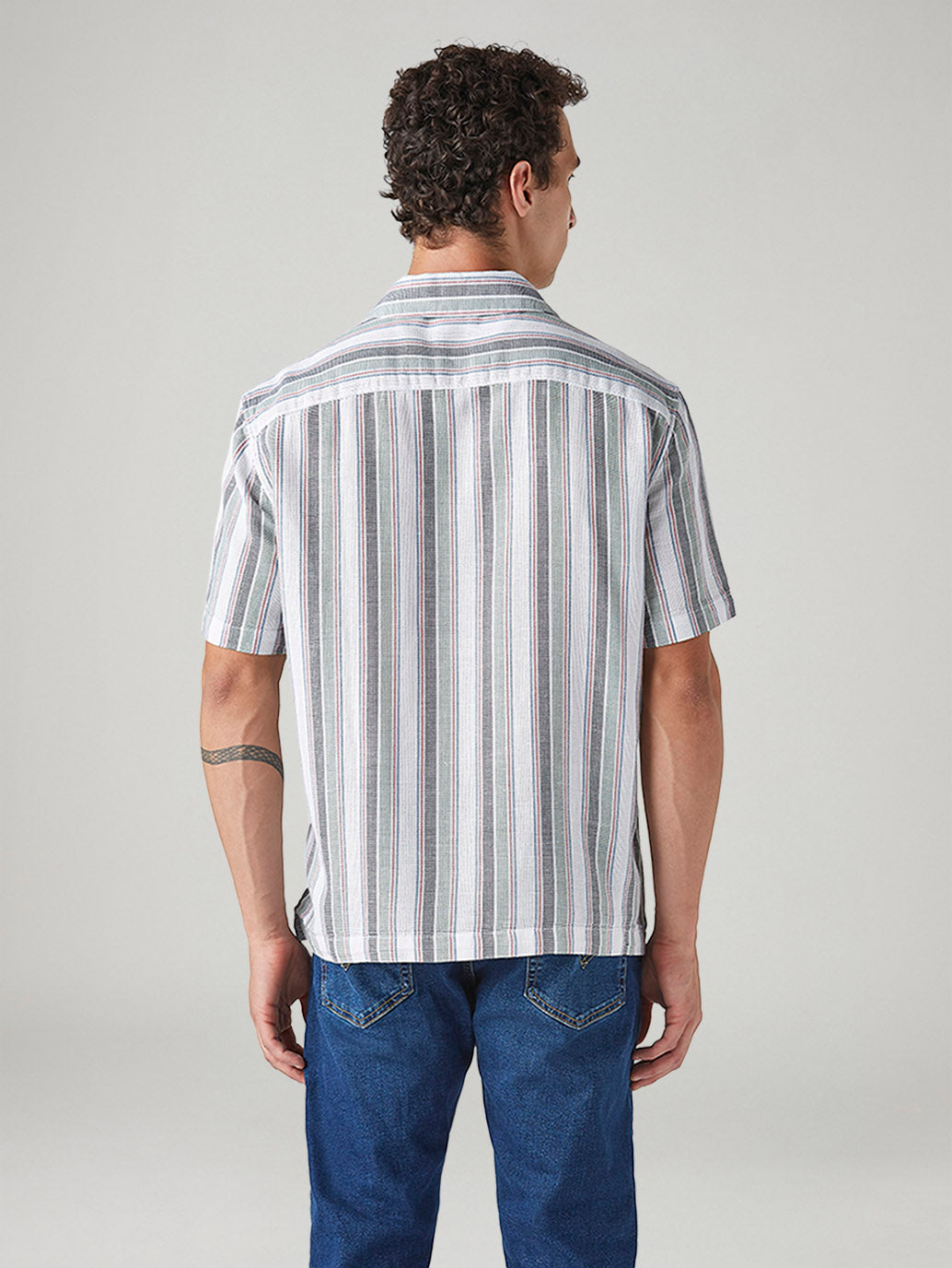 Men's Striped Relaxed Fit Linen Camp Shirt - Back View