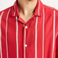 Men's Striped Red Relaxed Fit Camp Shirt - Detail View