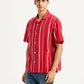 Men's Striped Red Relaxed Fit Camp Shirt - Side View