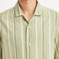 Men's Striped Light Green Relaxed Fit Camp Shirt - Detail View