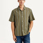 Men's Striped Olive Relaxed Fit Camp Shirt - Front View