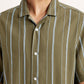 Men's Striped Olive Relaxed Fit Camp Shirt - Detail View