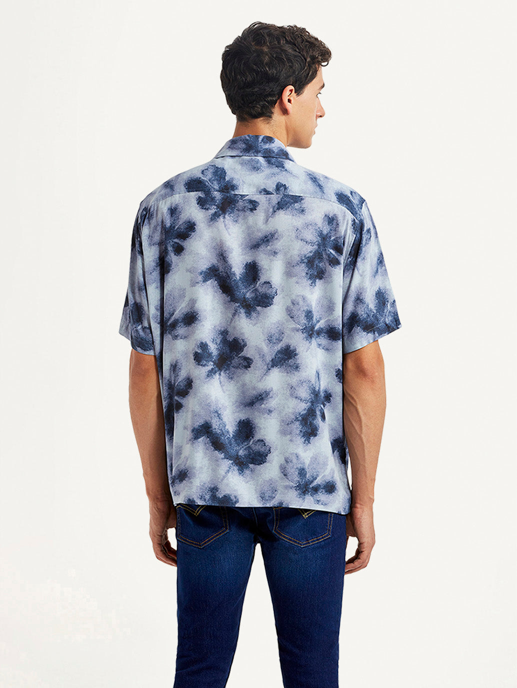 Men's Floral Light Blue Relaxed Fit Camp Shirt - Back View