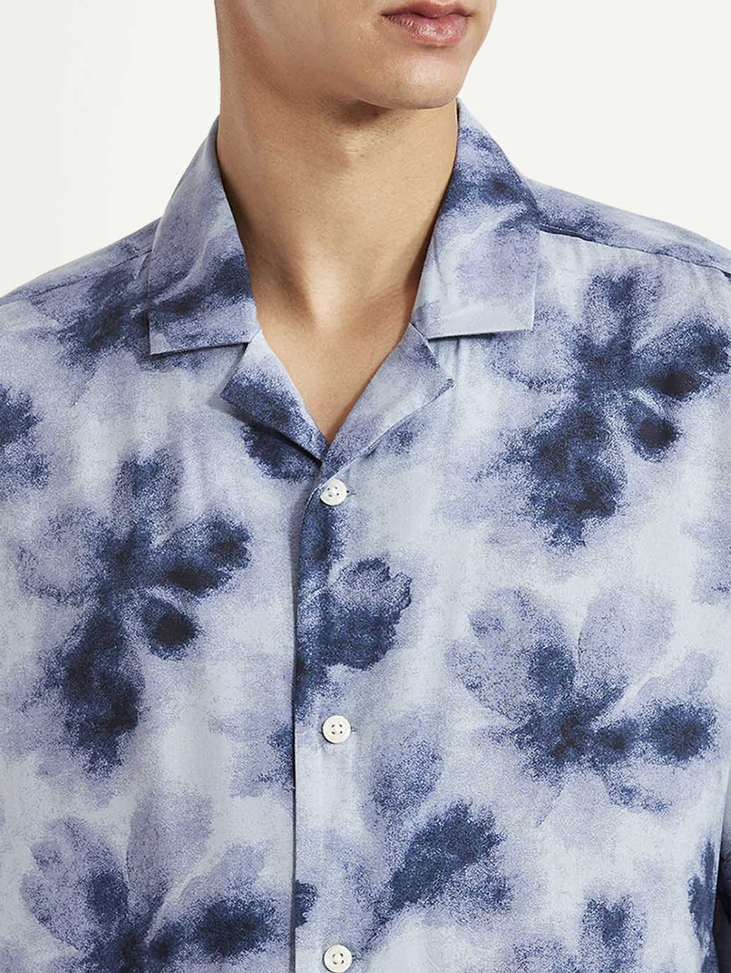 Men's Floral Light Blue Relaxed Fit Camp Shirt - Detail View