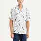Men's Abstract Print White Relaxed Fit Camp Shirt - Front View