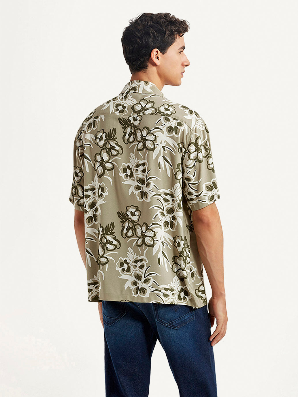 Men's Floral Beige Relaxed Fit Camp Shirt - Back View