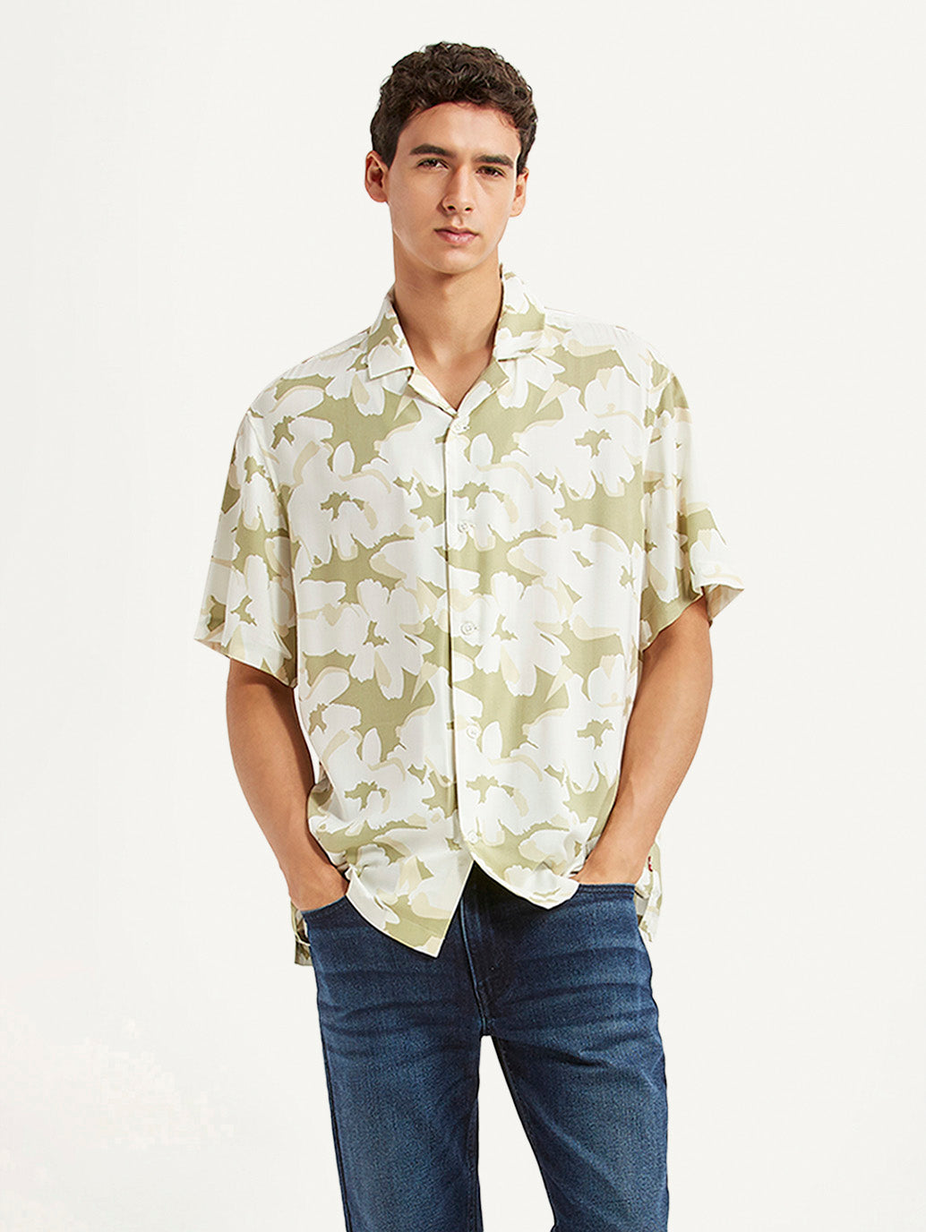 Men's Floral Olive Relaxed Fit Camp Shirt