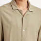 Men's Solid Beige Relaxed Fit Camp Shirt - Detail View
